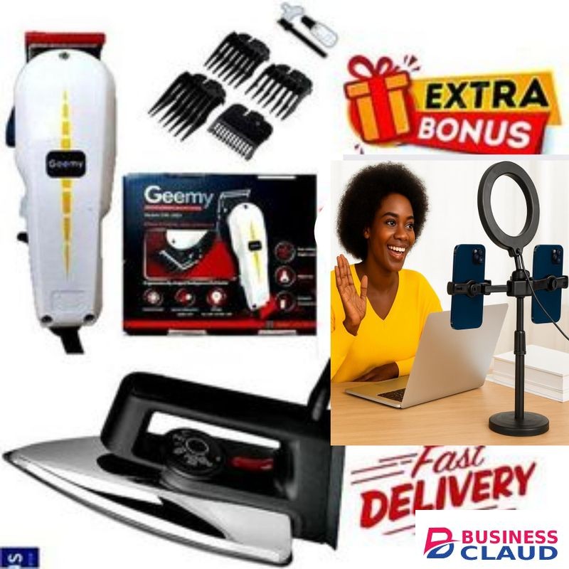 Geemy ELECTRIC Shaver // Professional HAIR Clipper SHAVER / Beard Trimmer- Shaving MACHINE-KINYOZI + GIFTS ELECTRIC IRONING BOX // IRONBOX 1000W &Tripod Stand