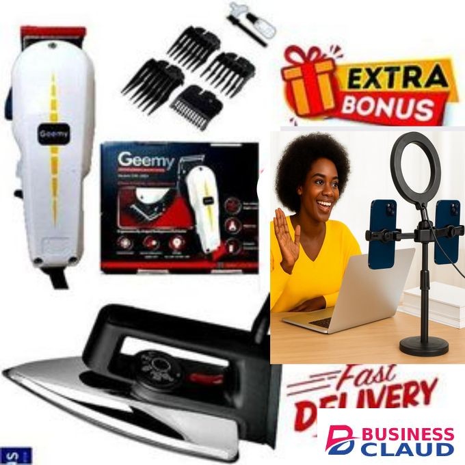 Geemy ELECTRIC Shaver // Professional HAIR Clipper SHAVER / Beard Trimmer- Shaving MACHINE-KINYOZI + GIFTS ELECTRIC IRONING BOX // IRONBOX 1000W &Tripod Stand