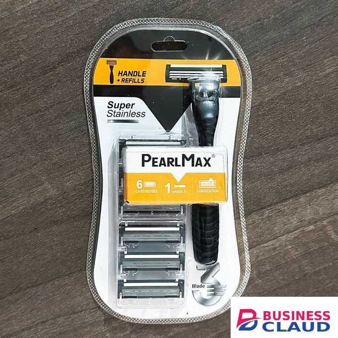 Pearlmax 6 Piece Set 3-Blade Super Stainless Razors for Men with Lubrication, Handle & 6 Disposable Cartridges
