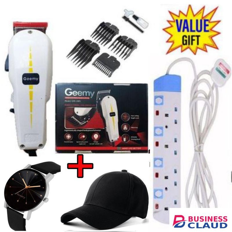 Geemy Electric Hair Barbering Machine-Kinyozi +Free 4 Way Power Extension+Watch +Cap