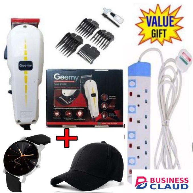 Geemy Electric Hair Barbering Machine-Kinyozi +Free 4 Way Power Extension+Watch +Cap