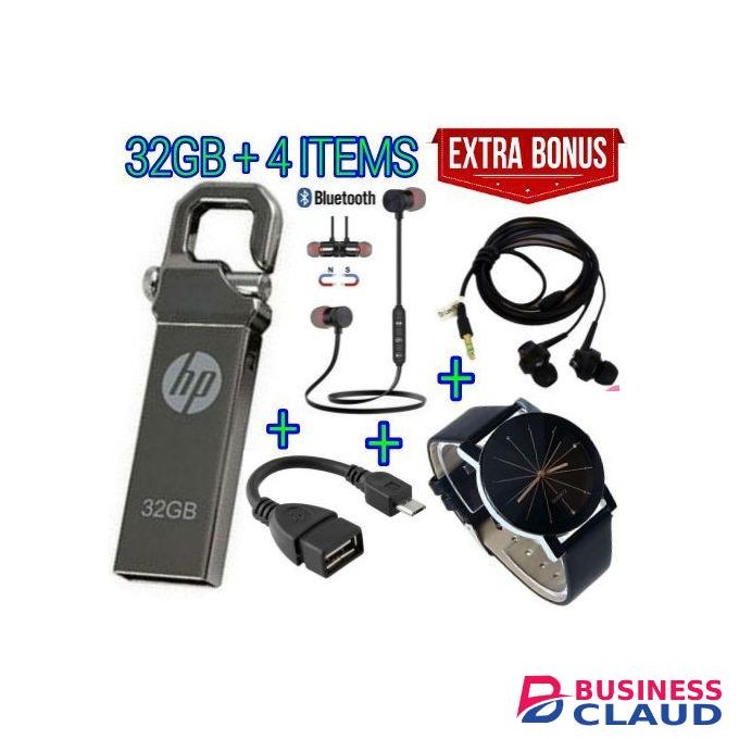 HP 32GB Metallic Flash Disk + Free Headset With Bonus // 32 GB FLASH DISK + GIFTS