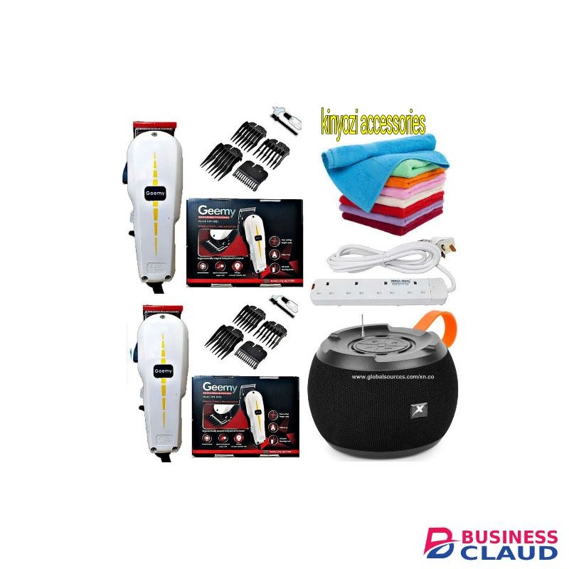 Geemy 2 Professional Hair Shaving Machine/kinyozi + Free Bluetooth speaker,4 Way power extension cable & 4 pieces Face Towels