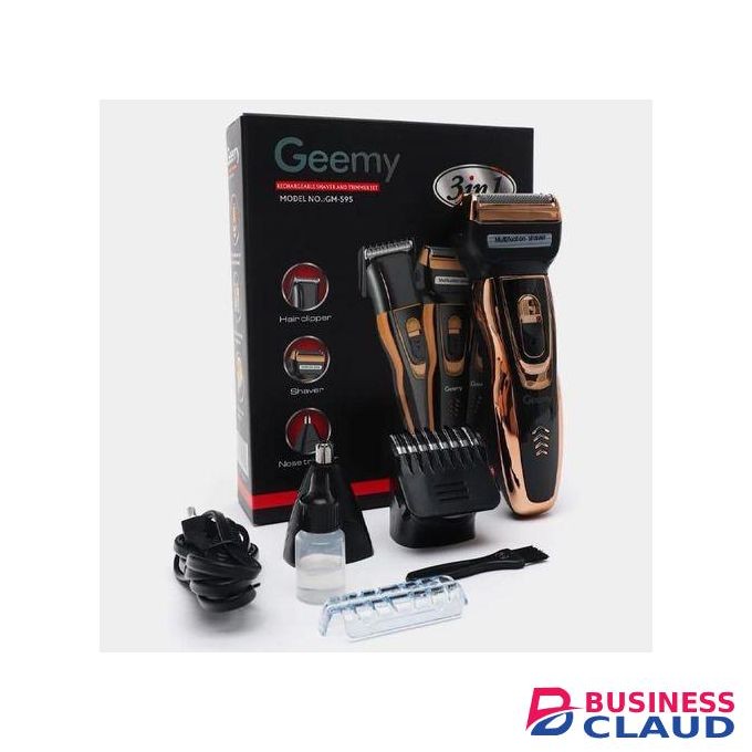 Geemy Affordable SHAVING MACHINE FOR MEN & LADIES BUSINESS GM-595 3 IN 1 Rechargeable Grooming Kit Cutting Hair Electric Shavers Clipper