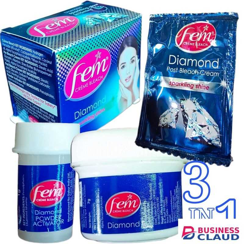 Fem 3 In 1 Skin Bleaching Kit: Creme Bleach + Diamond Powder Activator + Post Bleach Cream/Lotion For Real Dark To Light Skin Results