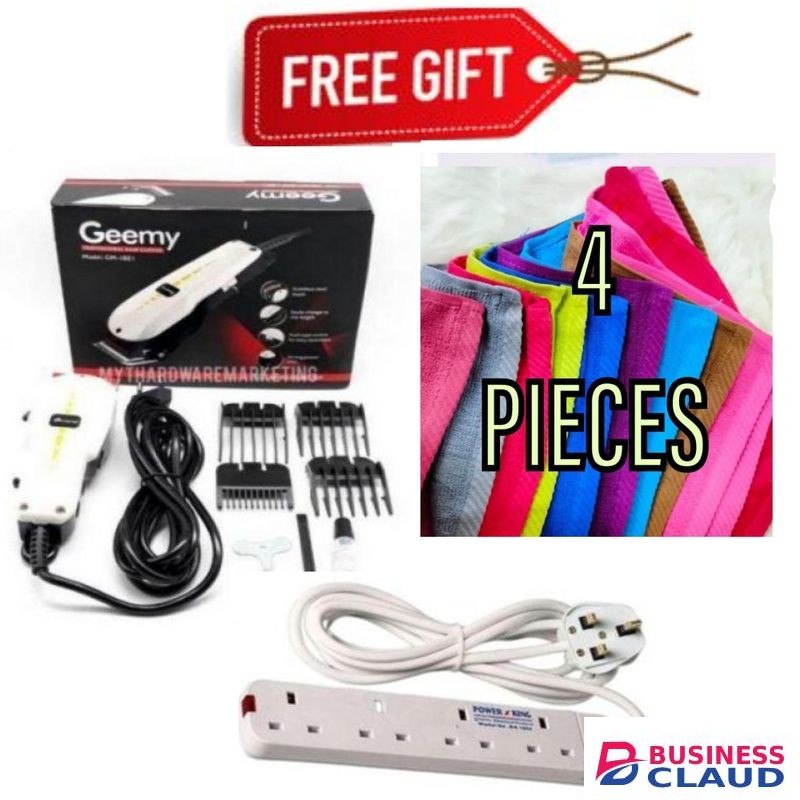 Geemy Professional Kinyozi SHAVING MACHINE // + 4 way power extension + 4 pieces of face towel // ELECTRIC HAIR TRIMMER BARBERING MACHINE - KINYOZI //