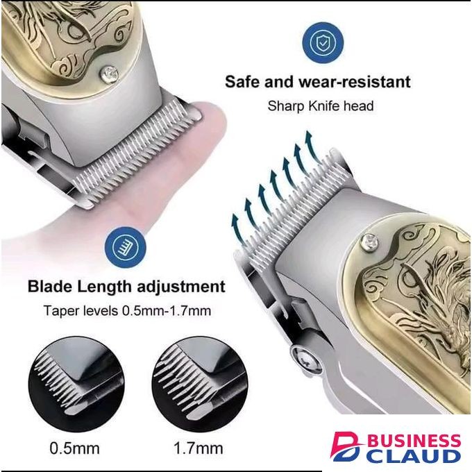 High Quality Big Battery 18650mah Wireless Shaving Machine Dragon Pattern Electric Hair Clipper - Professional Salon/ Kinyozi hair shaver, Grade Clipper For Home Hair Styling Charging - Gold