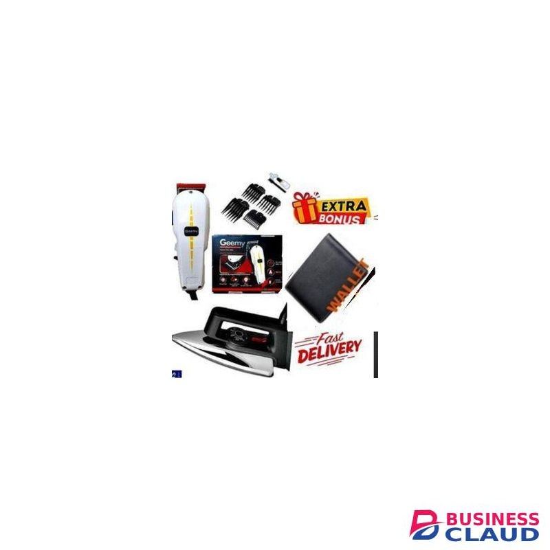 Geemy ELECTRIC Professional HAIR Clipper SHAVER / Beard Trimmer- Shaving MACHINE-KINYOZI + GIFTS ELECTRIC IRONING BOX // IRONBOX 1000W & LEATHER WALLET