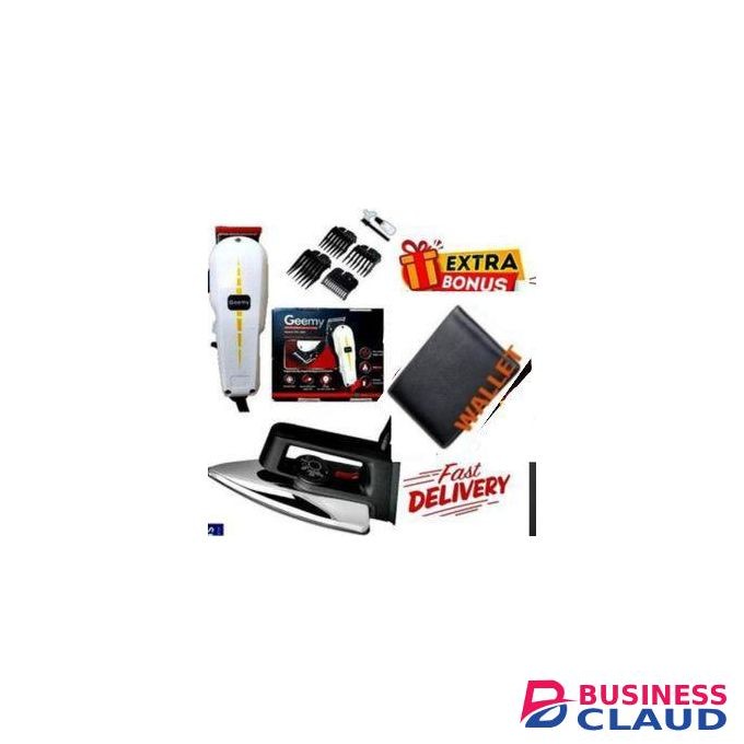 Geemy ELECTRIC Professional HAIR Clipper SHAVER / Beard Trimmer- Shaving MACHINE-KINYOZI + GIFTS ELECTRIC IRONING BOX // IRONBOX 1000W & LEATHER WALLET