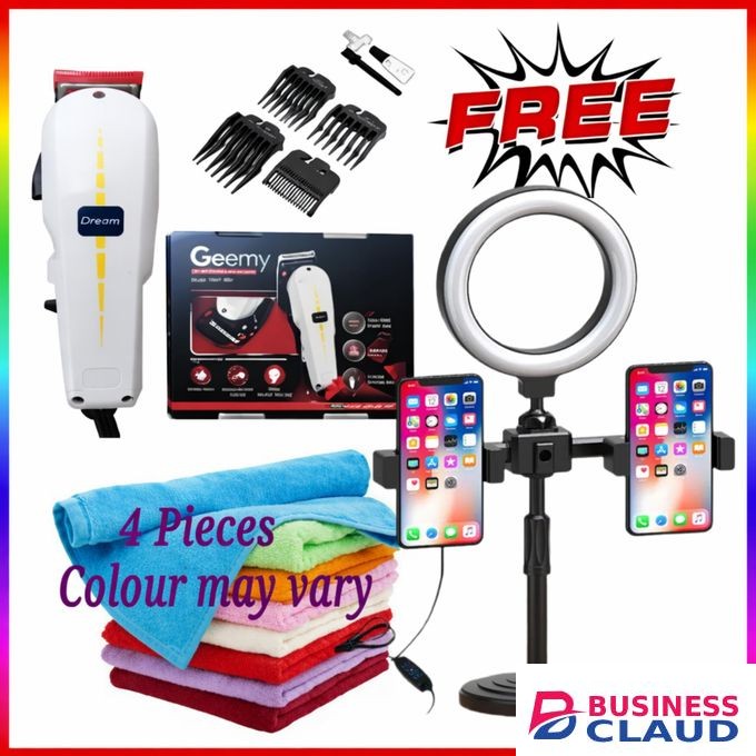 Geemy Affordable Barber Shaving Machine-Kinyozi + Free TRIPOS STAND WITH 2 PHON HOLDERS & Face Towels