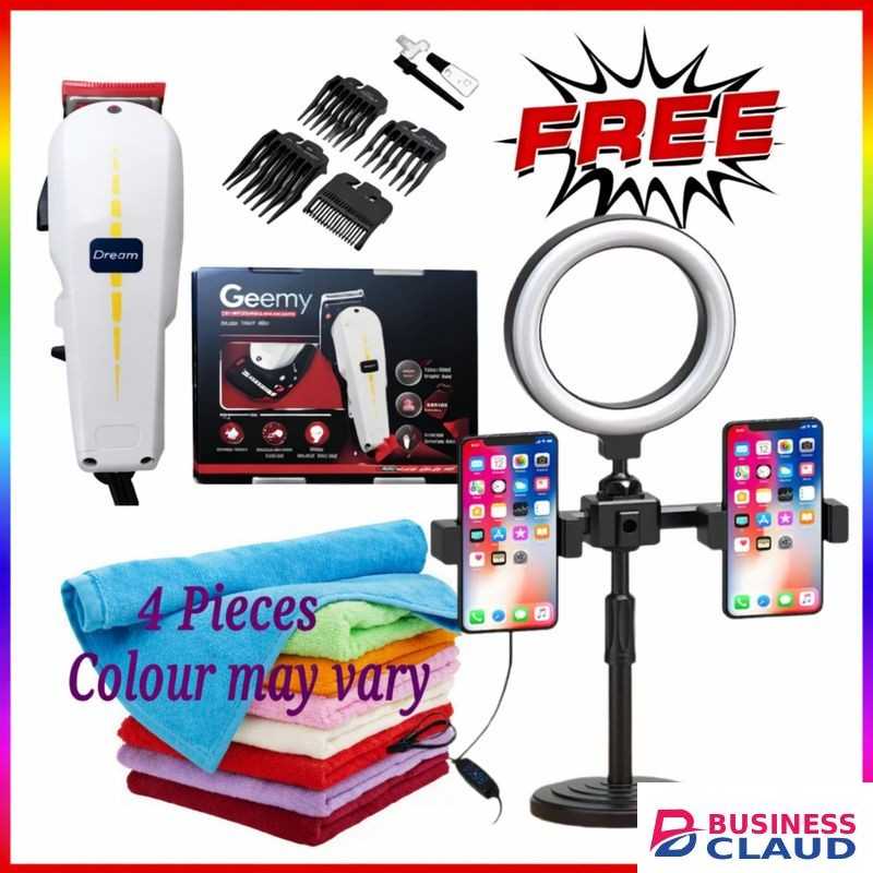 Geemy Affordable Barber Shaving Machine-Kinyozi + Free TRIPOS STAND WITH 2 PHON HOLDERS & Face Towels