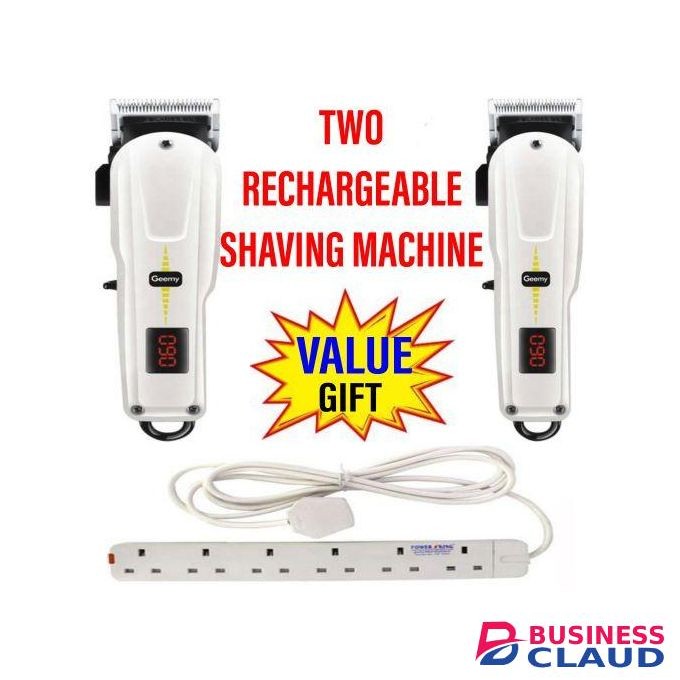 Geemy (Two) 2 Rechargeable Cordless Shaving Machine With Indicator With Level Combs+ Bonus 6 Way Power Extension