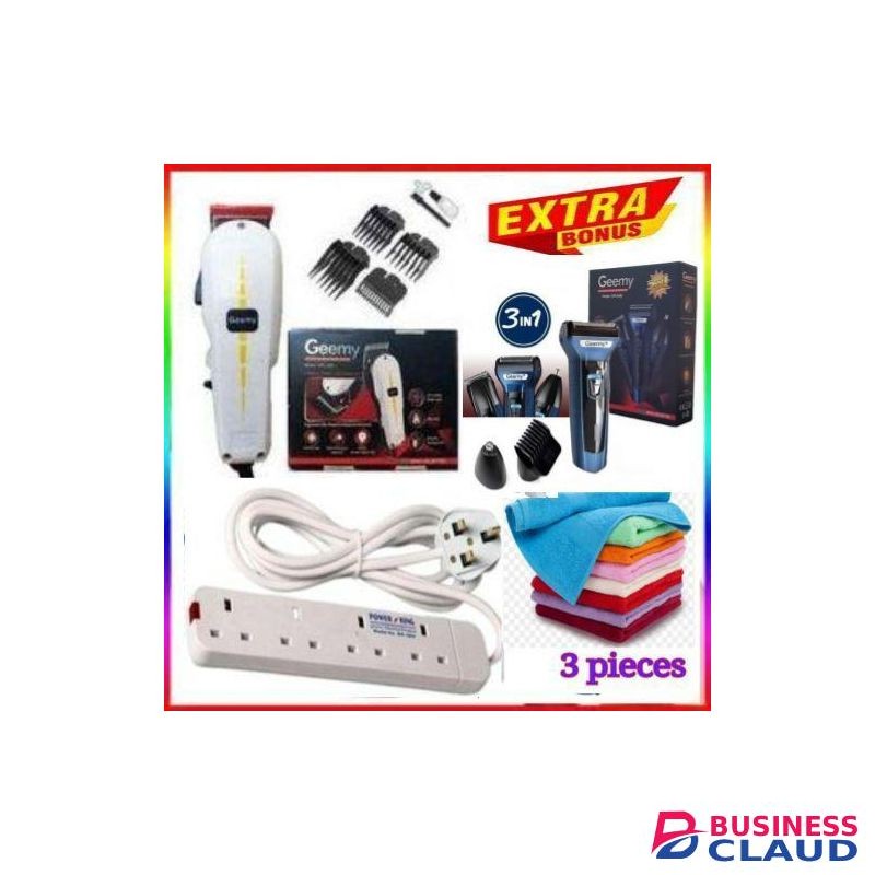Geemy 4 WAY POWER EXTENSION + AFFORDABLE BARBER SHAVING MACHINE-KINYOZI + & FACE TOWELS – FOR BUSINESS