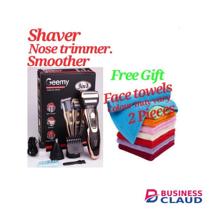 Geemy Digital Rechargeable Hair Trimmer Shaving Machine 3 In 1 Smoother,Nose +Free Face Towels