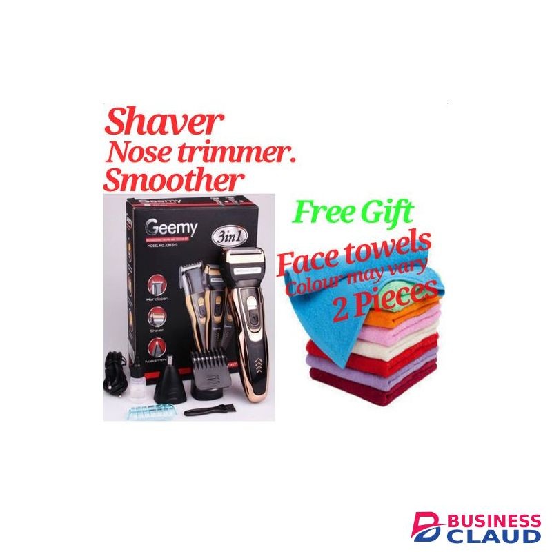 Geemy Digital Rechargeable Hair Trimmer Shaving Machine 3 In 1 Smoother,Nose +Free Face Towels