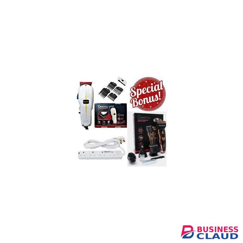 Geemy Professional Barbering Hair/Shaving Machine-Kinyozi & 4 Way Power Extension Cable & Rechargeable Smart 3 in 1 Hair Clipper/Trimmer