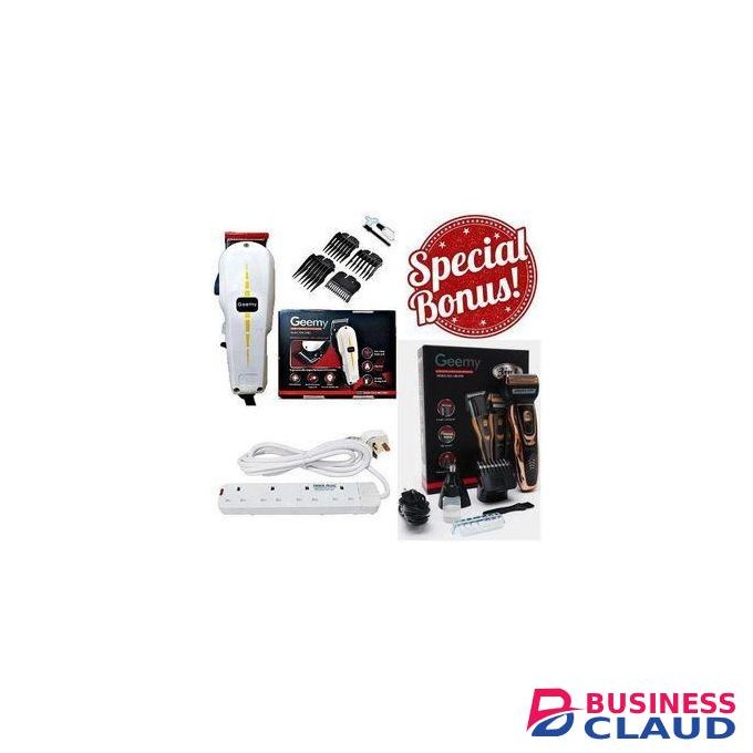 Geemy Professional Barbering Hair/Shaving Machine-Kinyozi & 4 Way Power Extension Cable & Rechargeable Smart 3 in 1 Hair Clipper/Trimmer