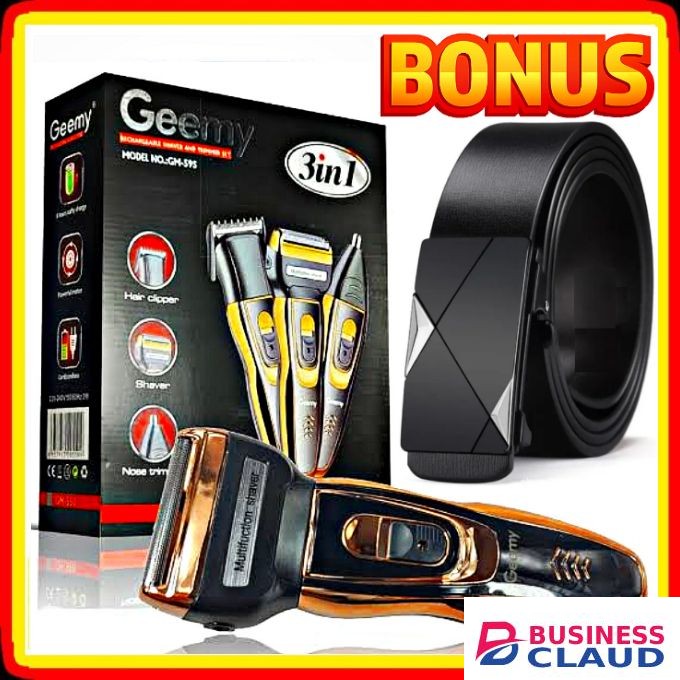 Geemy Durable Rechargeable 3-in-1 Electric Shaving Machine // HAIR CLIPPER SHAVER // BEARD TRIMMER // 3in1 Shaving Machine + EXTRA GIFTS OFFICIAL LEATHER BUCKLE BELT