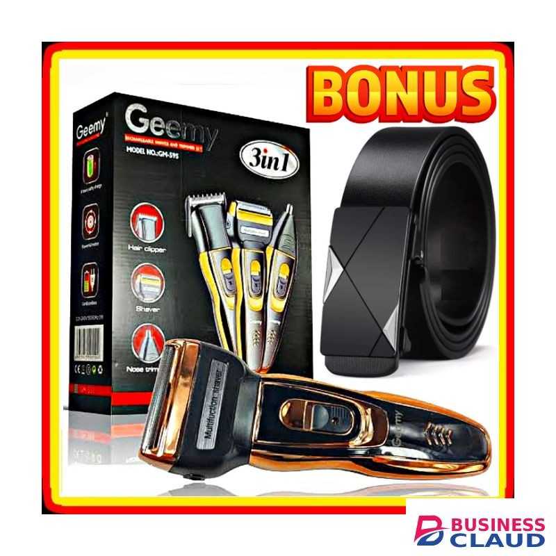 Geemy Durable Rechargeable 3-in-1 Electric Shaving Machine // HAIR CLIPPER SHAVER // BEARD TRIMMER // 3in1 Shaving Machine + EXTRA GIFTS OFFICIAL LEATHER BUCKLE BELT
