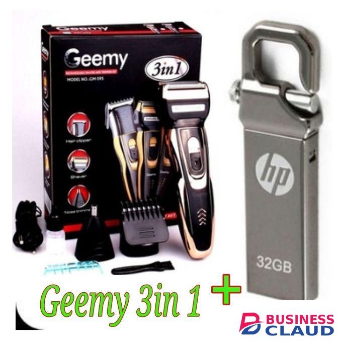 Geemy Advance Standard 3in1 Rechargeable Hair Shaving Machine/Shaver+32GB Flash Disk/32 GB FLASHDISK