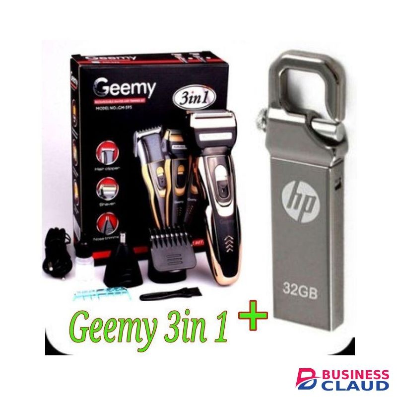 Geemy Advance Standard 3in1 Rechargeable Hair Shaving Machine/Shaver+32GB Flash Disk/32 GB FLASHDISK