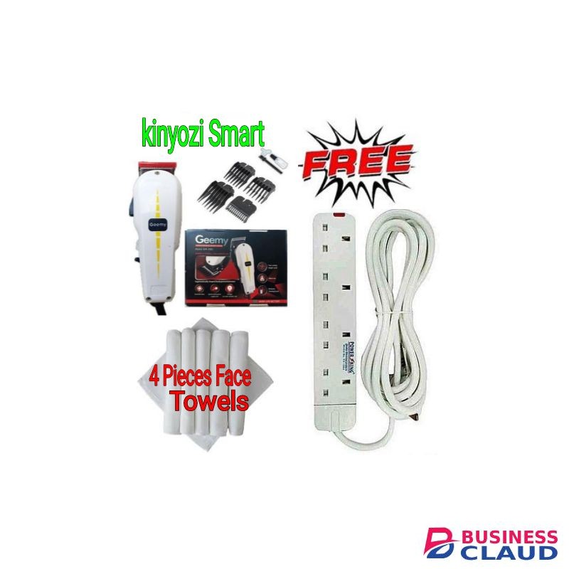 Geemy 3 Pin to Power Supply Affordable Barber Shaving Machine-Kinyozi + Free 4 Way Power Extension & 4 Face Towels