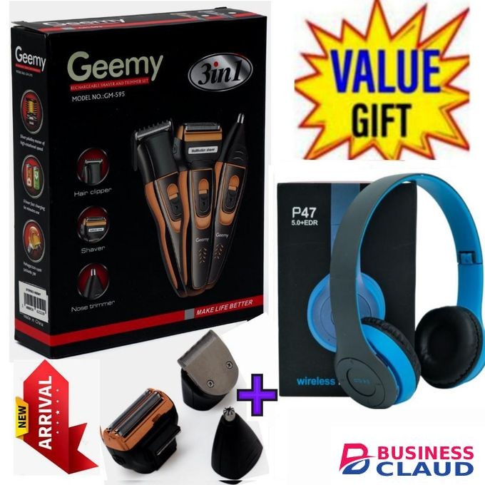 Geemy Affordable Barber Shaving Machine-Kinyozi // Shaver // Kinyozi // Best Kinyozi // BEST Rechargeable Smoother Hair Shaving Machine, Shaver- 3 In 1 FOR KINYOZI BUSINESS +P47 Headphones