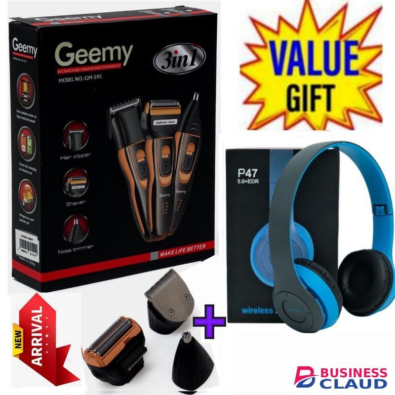 Geemy Affordable Barber Shaving Machine-Kinyozi // Shaver // Kinyozi // Best Kinyozi // BEST Rechargeable Smoother Hair Shaving Machine, Shaver- 3 In 1 FOR KINYOZI BUSINESS +P47 Headphones