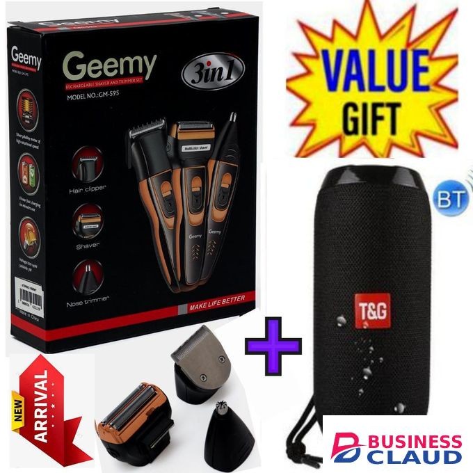 Geemy Affordable Barber Shaving Machine-Kinyozi // Shaver // Kinyozi // Best Kinyozi // BEST Rechargeable Smoother Hair Shaving Machine, Shaver- 3 In 1 FOR KINYOZI BUSINESS + FREE BT Speaker