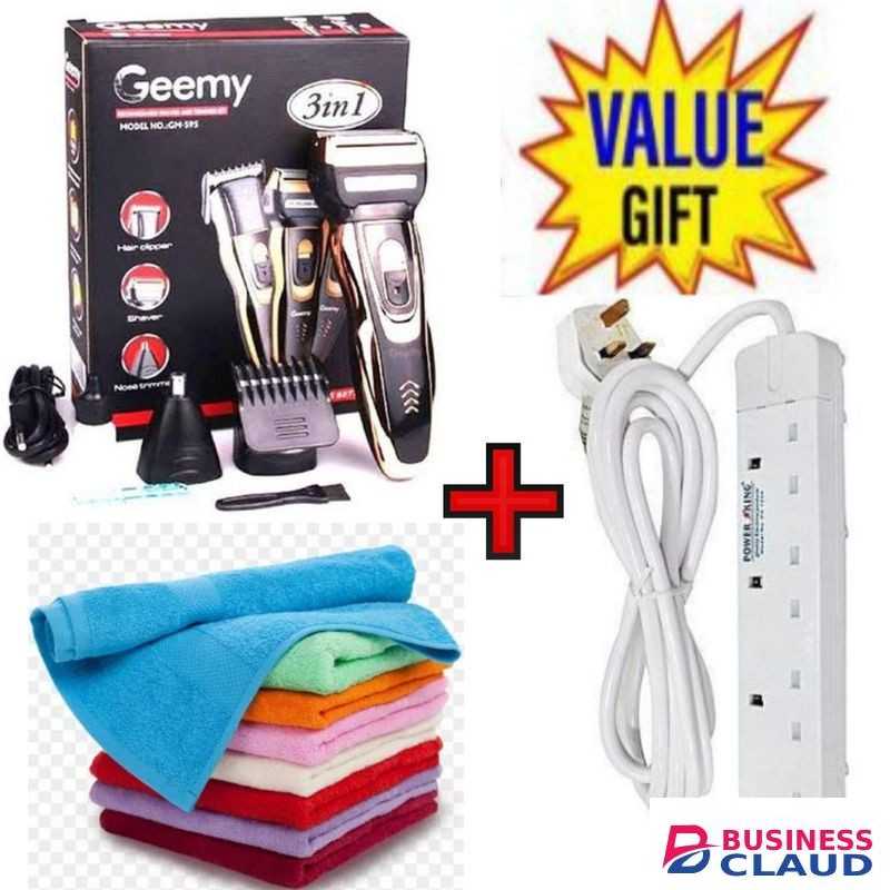 Geemy BEST Rechargeable Smoother Hair Shaving Machine, Shaver- 3 In 1 FOR KINYOZI BUSINESS +Face Towels +4 Way Power Extension