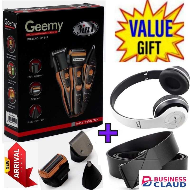 Geemy Affordable Barber Shaving Machine-Kinyozi // Shaver // Kinyozi // Best Kinyozi // BEST Rechargeable Smoother Hair Shaving Machine, Shaver- 3 In 1 FOR KINYOZI BUSINESS +Belt + Headphones
