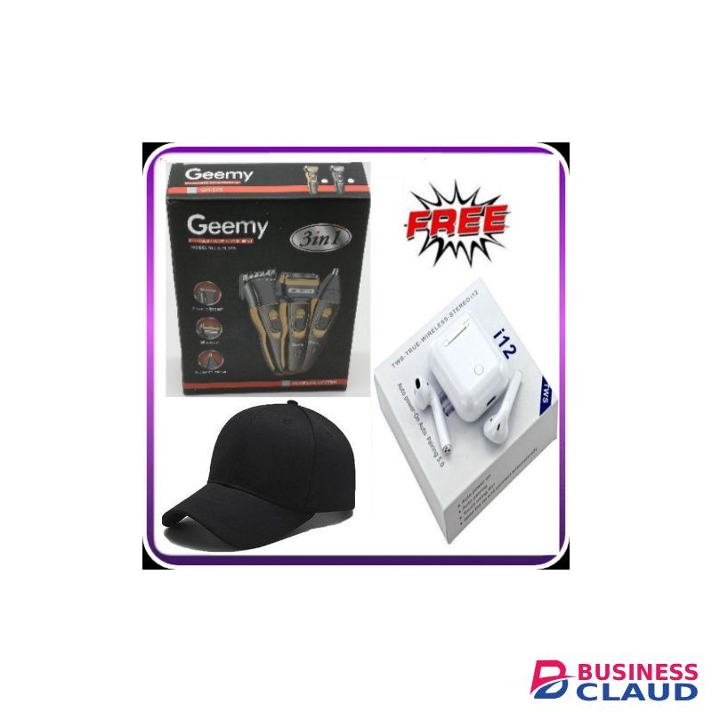 Geemy Home Cutting Shaving Machine 3 In 1 Smoother,Nose + Free Men's I12 Earbuds, Watch