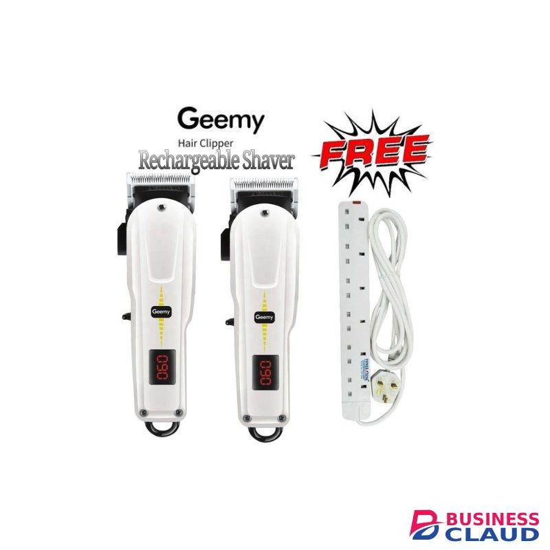 Geemy Affordable (Two) 2 Rechargeable Cordless Shaving Machine With Indicator + Bonus 6 Way Power Extension