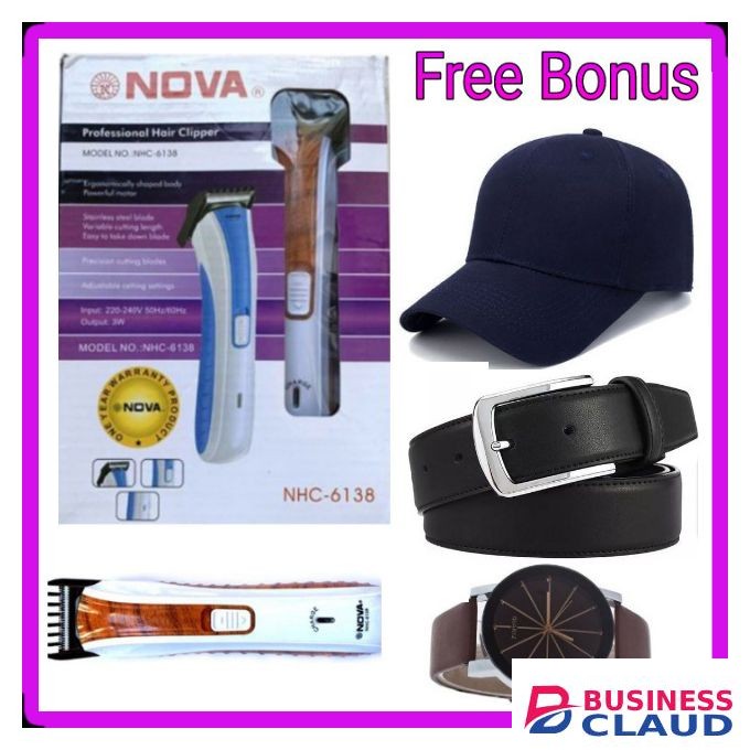 Nova Rechargeable HairClipper & Beard Trimmer+Gift Watch Belt,Cap