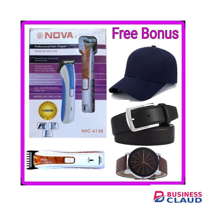 Nova Rechargeable HairClipper & Beard Trimmer+Gift Watch Belt,Cap