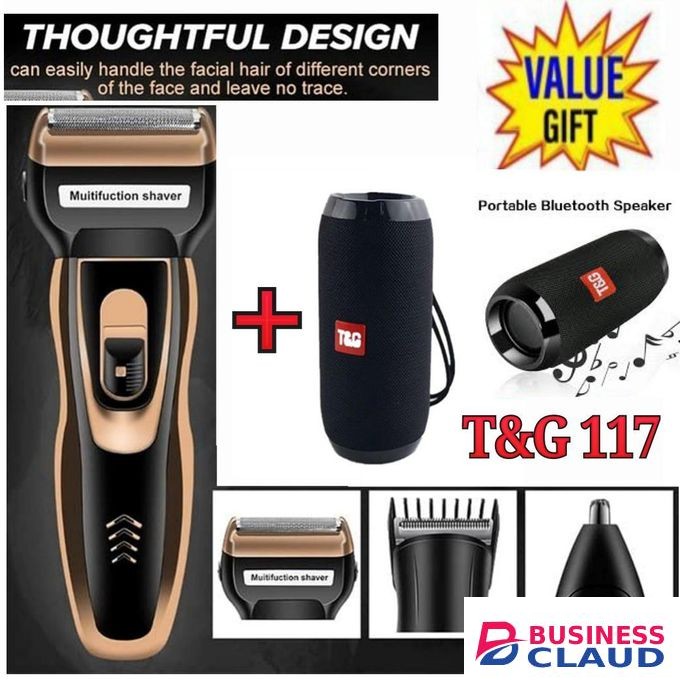 Geemy BEST Rechargeable Smoother Hair Shaving Machine, Shaver- 3 In 1 FOR KINYOZI BUSINESS + BLUETOOTH SPEAKER