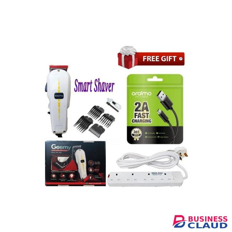 Geemy Smart Business Corded Shaving Machine-Kinyozi + Free 4 Way Power Extension Cable & Charging Cable