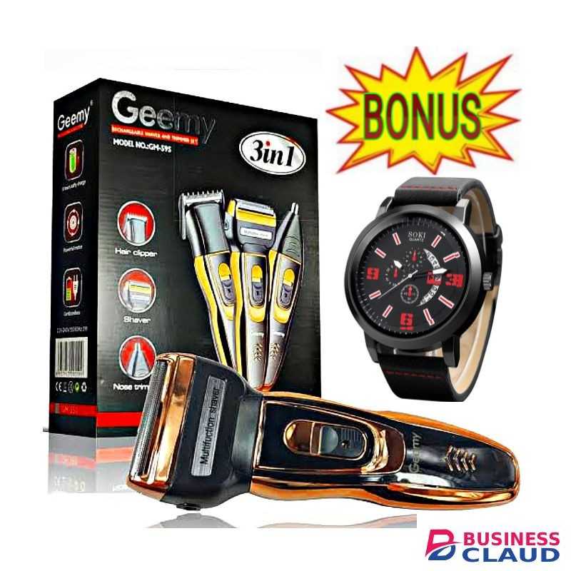 Geemy Perfect Shaving Machine Rechargeable 3-in-1 Electric Shaving Machine // HAIR CLIPPER SHAVER // BEARD TRIMMER // 3in1 Shaving Machine 3IN1 + EXTRA GIFTS OFFICIAL MEN WRIST WATCH & BRACELETS