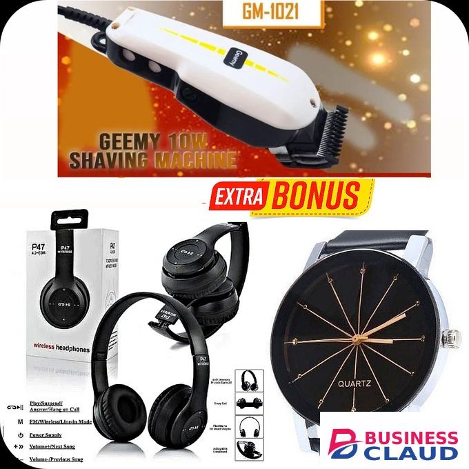 Geemy Durable Electric Hair Clipper - Kinyozi Built // Electric Trimmer - Kinyozi Professional Electric Hair Clipper - Kinyozi Edition HAIR - BEARD SHAVING MACHINE + EXTRA BONUS P47 BLUETOOYH WIRELESS HEADPHONES & WRIST WEB WATCH