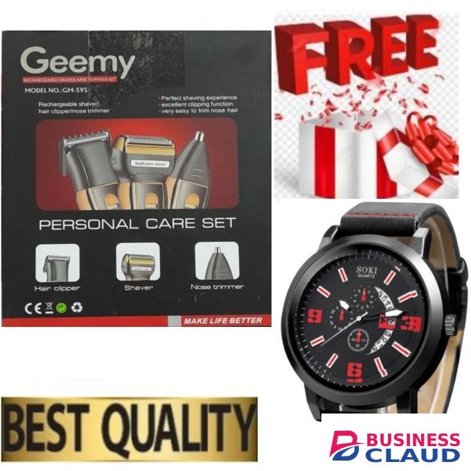 Geemy Best Cordless Hair Clipper & Nose Shaver for Men & Women – 3-in-1 Kit ELECTRIC Rechargeable + FREE Watch & Bracelets