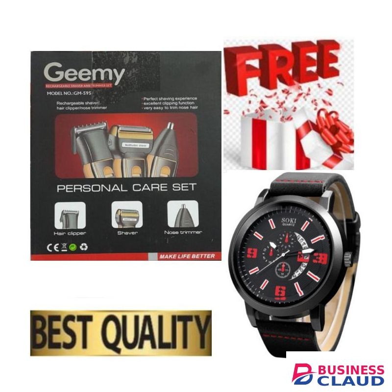 Geemy Best Cordless Hair Clipper & Nose Shaver for Men & Women – 3-in-1 Kit ELECTRIC Rechargeable + FREE Watch & Bracelets