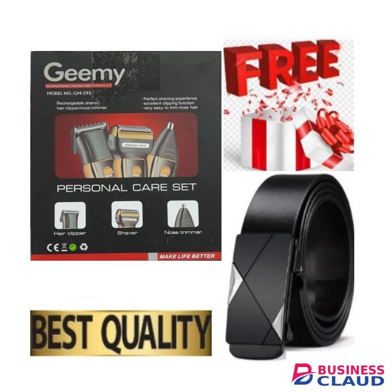 Geemy Top-Rated 3-in-1 Grooming Kit for Men – Hair, Beard & Nose // Electric Hair Shaver & Trimmer – Rechargeable 3-in-1 Tool + GIFT OFFICIAL LEATHER BELT FOR MEN
