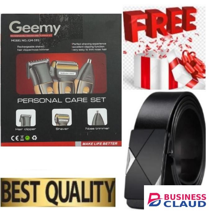 Geemy Top-Rated 3-in-1 Grooming Kit for Men – Hair, Beard & Nose // Electric Hair Shaver & Trimmer – Rechargeable 3-in-1 Tool + GIFT OFFICIAL LEATHER BELT FOR MEN