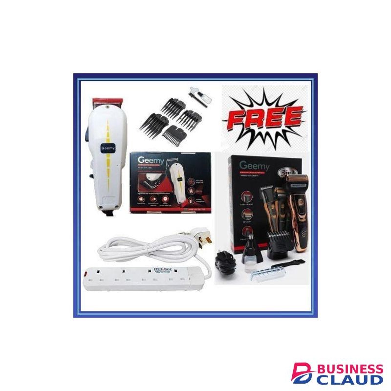 Geemy COMMERCIAL Corded Shaving Machine-Kinyozi + Free 3 in 1 Electric Rechargeable Smart Shaver smoother nose Shaver & 4 Way Power Extension Cable
