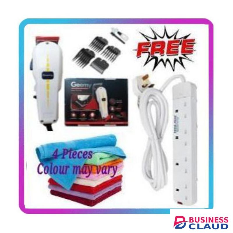 Geemy BIG CUTZ Electric Barber Shaving Machine-Kinyozi+ 4 Way Power Extension Cable & 4 Face Towels