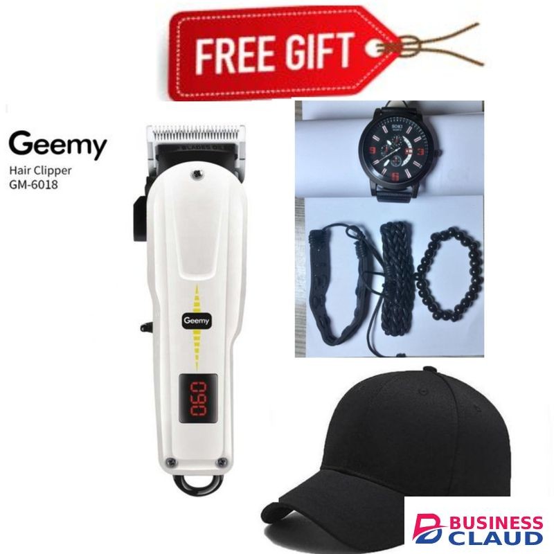 Geemy Rechargeable Cordless Shaving Machine With Indicator+ Free LUXURY Watch and cap // KINYOZI MACHINE