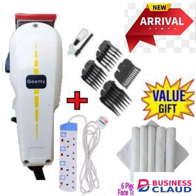 Geemy AFFORDABLE BARBER-SHOP BALDING ELECTRIC PROFESSIONAL BARBER SHAVING MACHINE-KINYOZI +6 FREE FACE TOWELS+4 WAY POWER EXTENSION WITH LEVEL COMBS