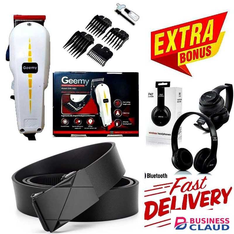 Geemy DURABLE Barber Shop Electric Hair Clipper Barbering Machine – Kinyozi Hair Shaving Machine , EXTRA BONUS BLUETOOTH WIRELESS HEADPHONES & Men’s Office Wear Belt