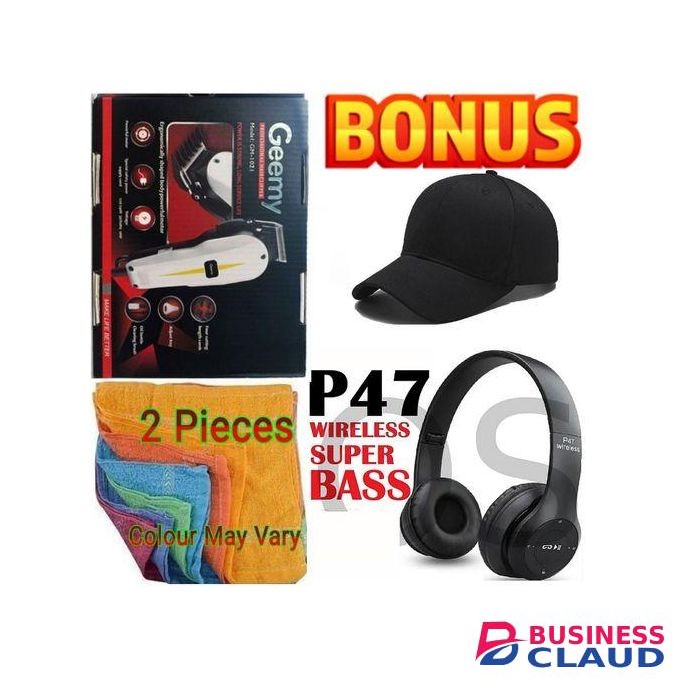Geemy Affordable Multi-purpose Electric Professional Hair Clipper /Shaving Machine-Kinyozi + FREE GIFTS P47 Bluetooth Wireless Headphones & Cap & Face Towels
