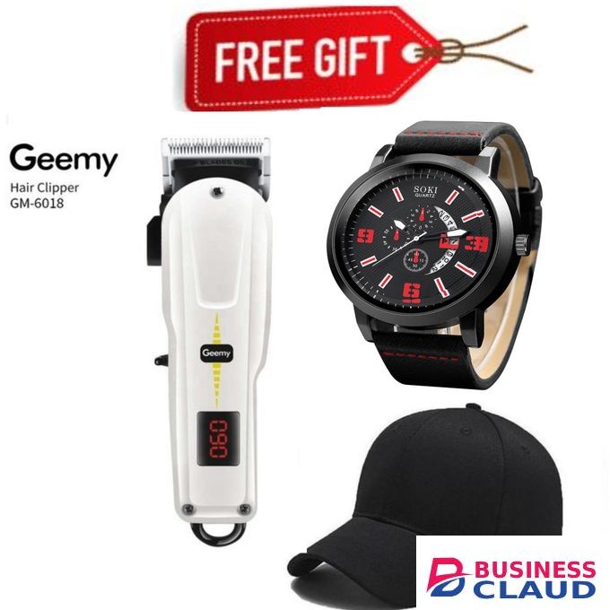 Geemy Rechargeable Cordless Shaving Machine With Indicator+ Free Best LUXURY Watch and cap // KINYOZI MACHINE